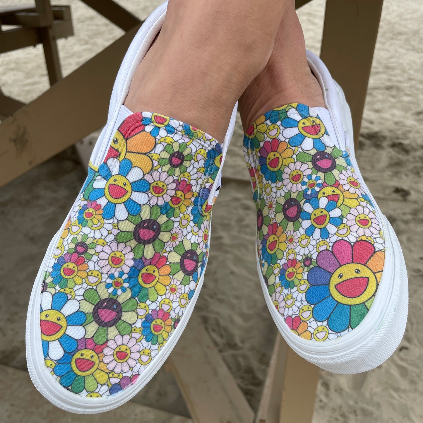 Takashi Murakami Rainbow Flower Sneakers - Custom Slip Ons