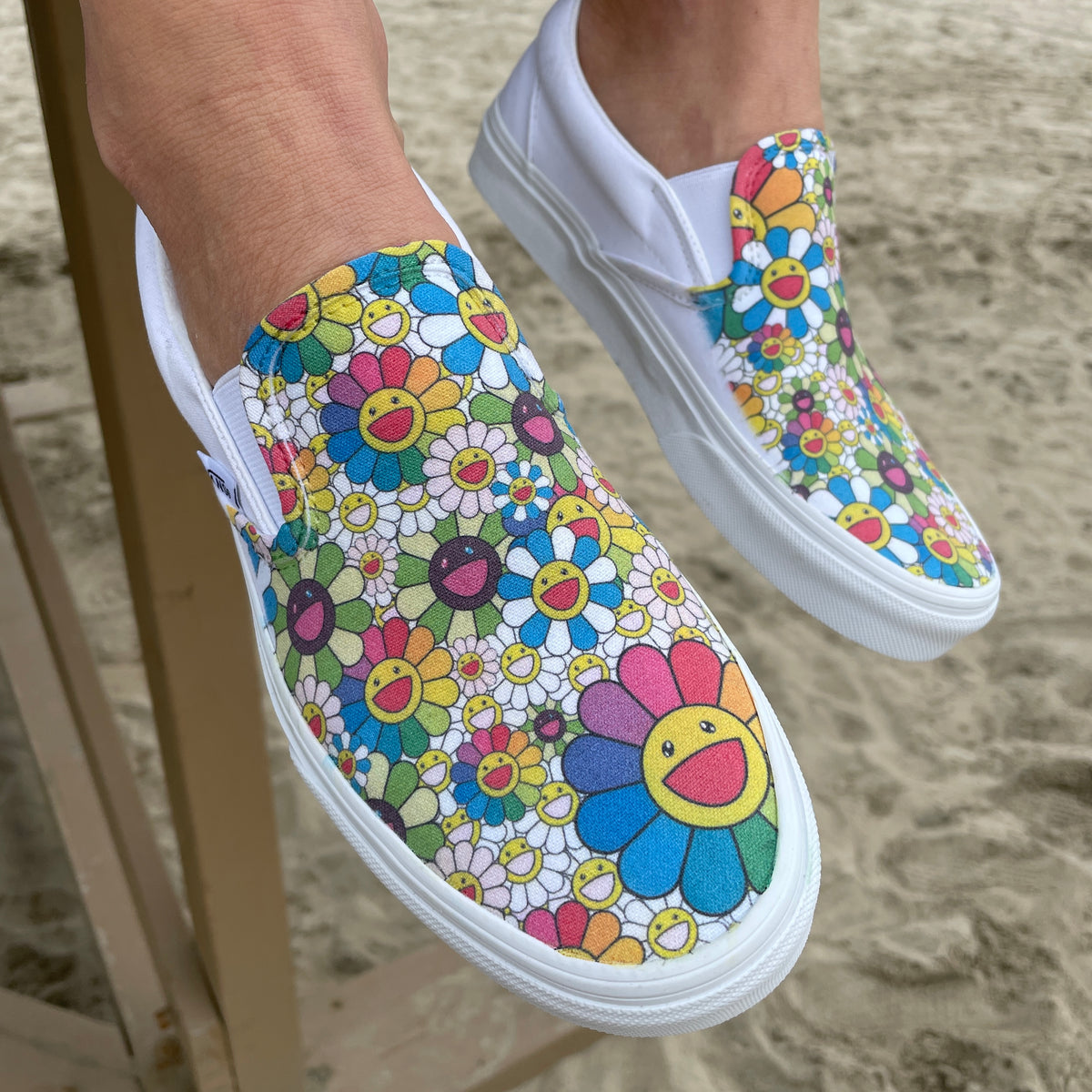 Takashi Murakami Rainbow Flower Sneakers - Custom Slip Ons 