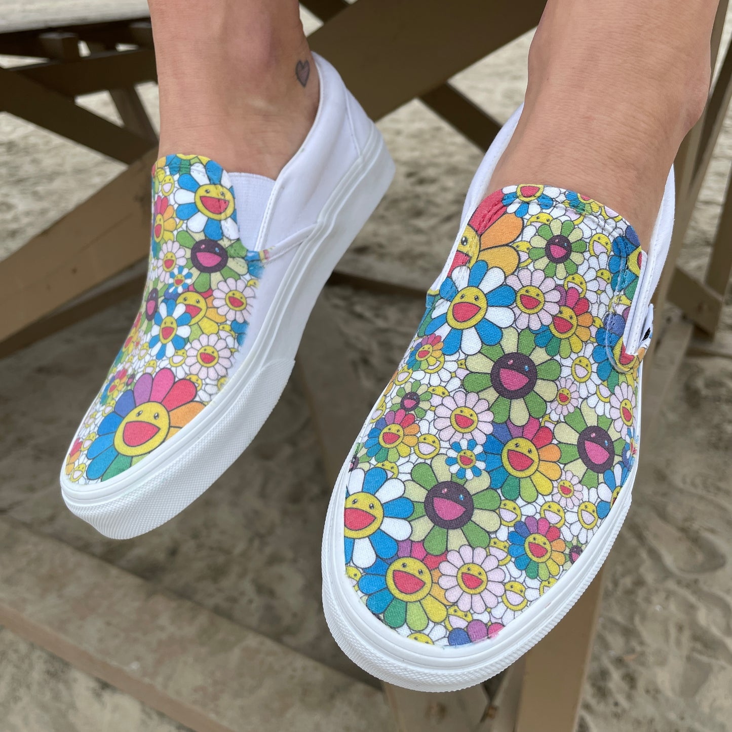 Takashi Murakami Rainbow Flower Sneakers - Custom Slip Ons