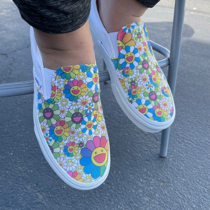 Takashi Murakami Rainbow Flower Sneakers - Custom Slip Ons