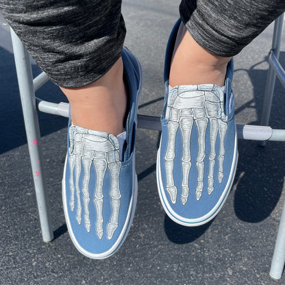Custom Skeleton Feet X-Ray Navy Slip Ons - Custom Vans Shoes