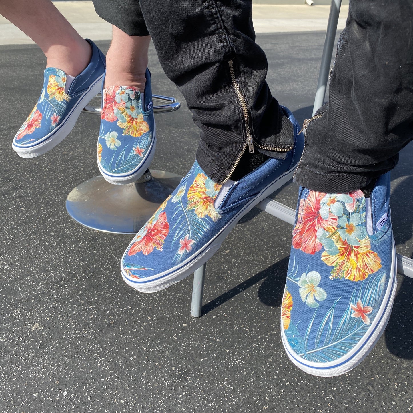 Kids Shoes -  Blue Hawaiian Flowers - Custom Slip Ons
