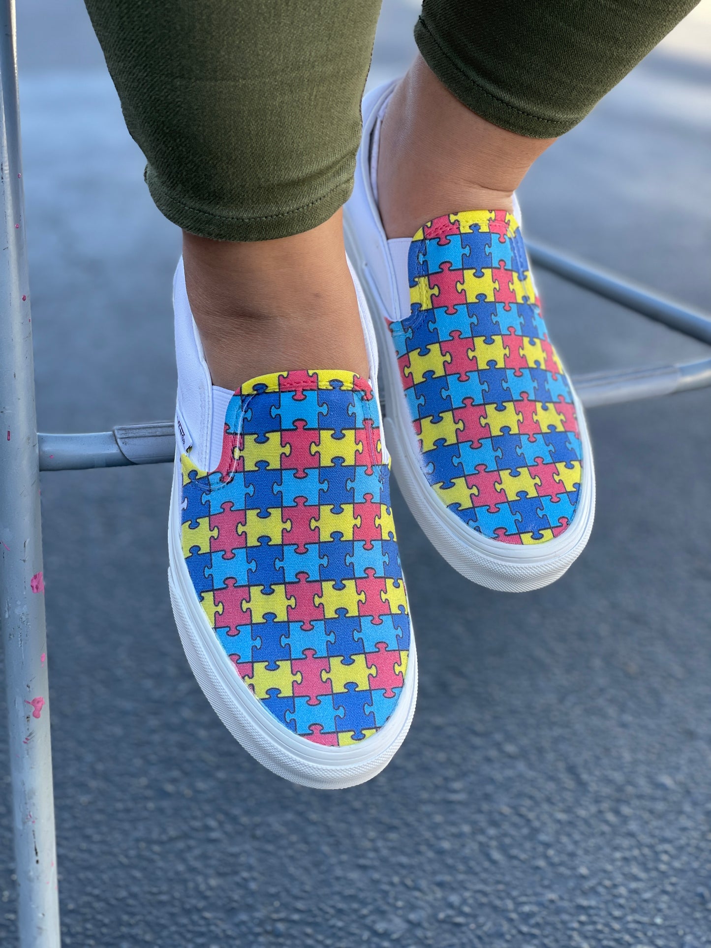 Autism Awareness Puzzle Pieces Slip On Vans Shoes