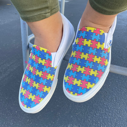 Autism Awareness Puzzle Pieces Slip On Vans Shoes
