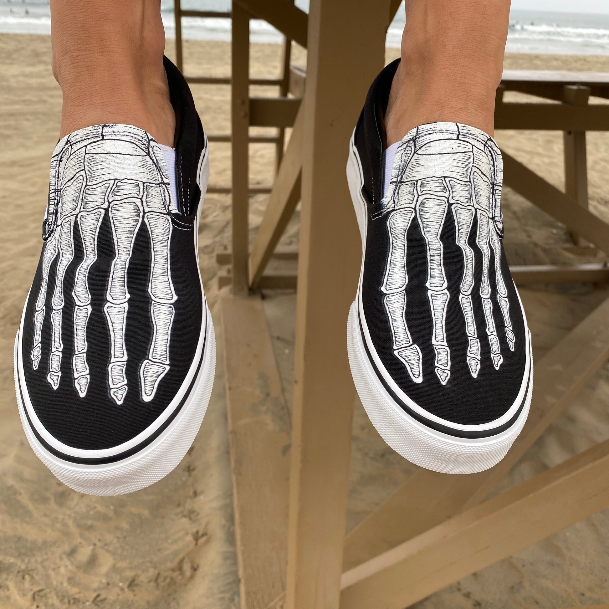 Custom Skeleton Feet X-Ray Slip Ons - Custom Vans Shoes