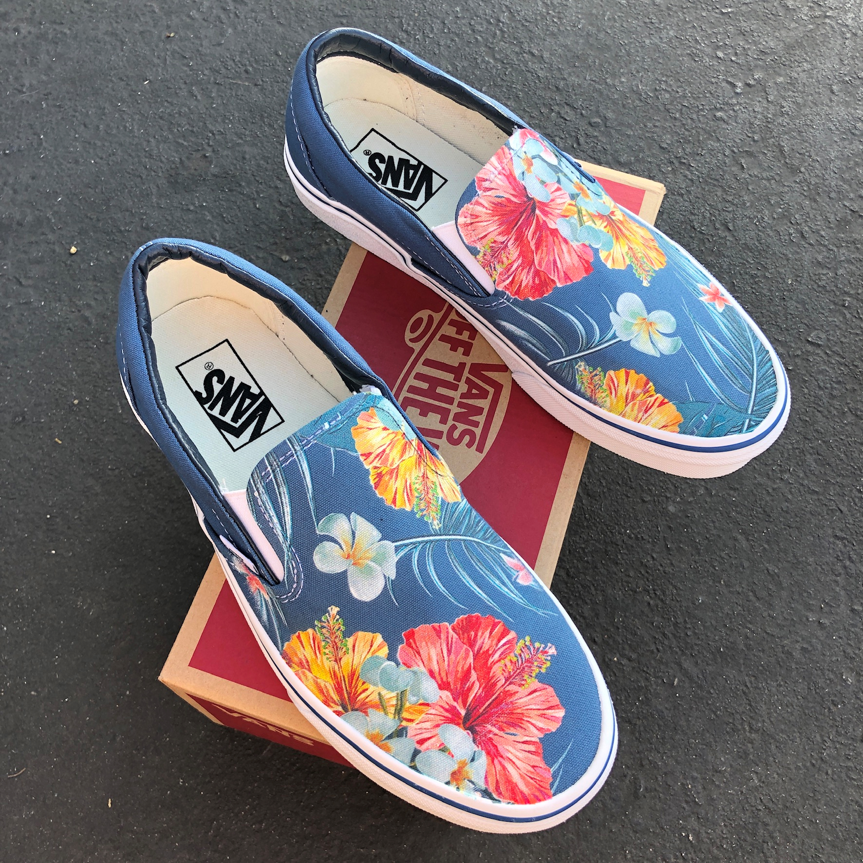 Kids Shoes Blue Hawaiian Flowers Custom Slip Ons BlvdCustom
