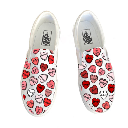 Lover - Customize Initials and Date White Slip On Shoes